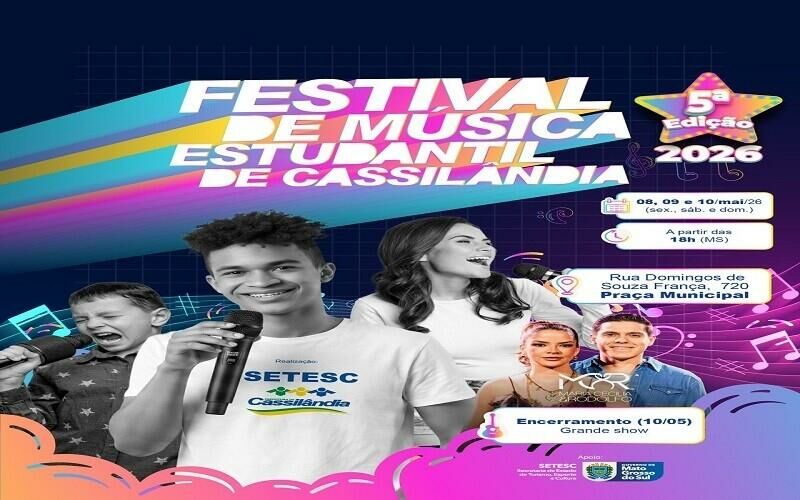 Imagem de compartilhamento para o artigo Festival Estudantil movimenta Cassilândia e terá show de Maria Cecília & Rodolfo no encerramento da MS Todo dia